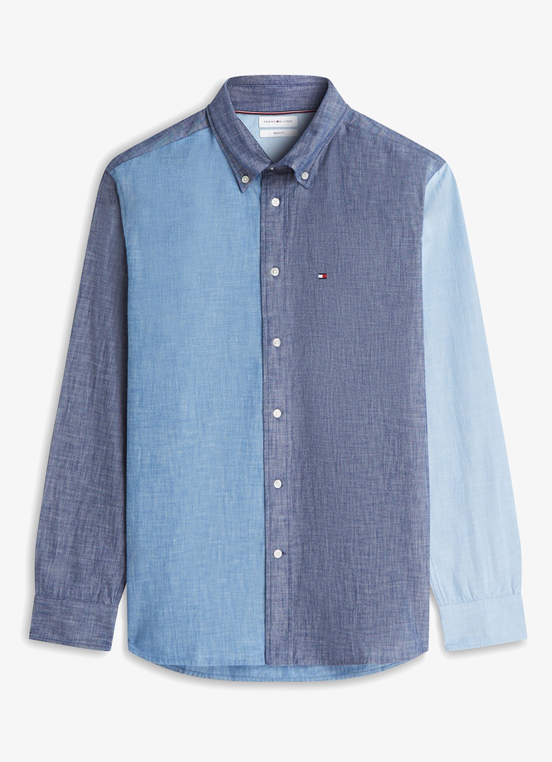 Tommy Hilfiger Regular fit overhemd met colour blocking - voorkant blauw