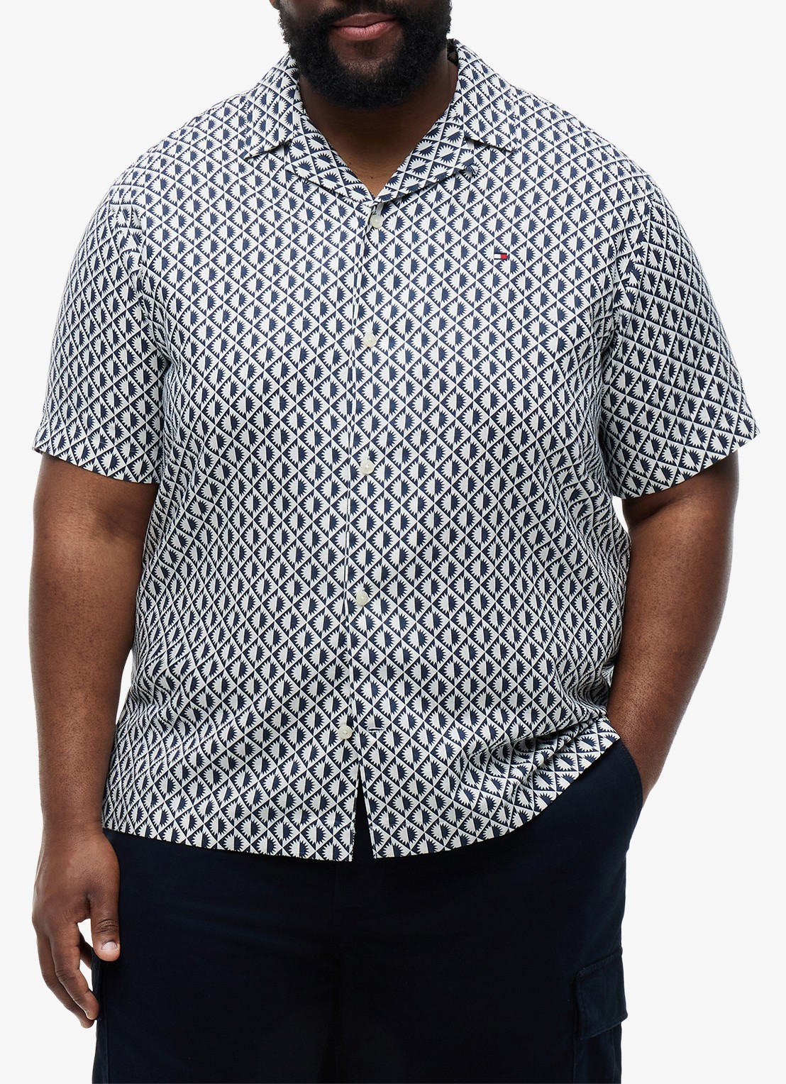 Tommy Hilfiger Regular fit overhemd met grafische print - detail donkerblauw