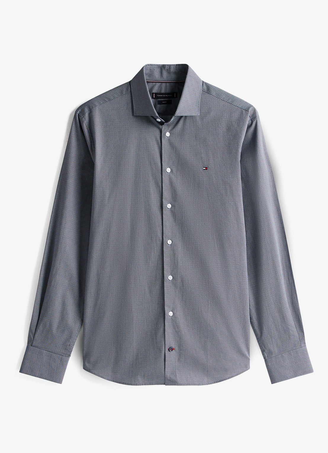 Tommy Hilfiger Regular fit overhemd met logoborduring - voorkant grijs
