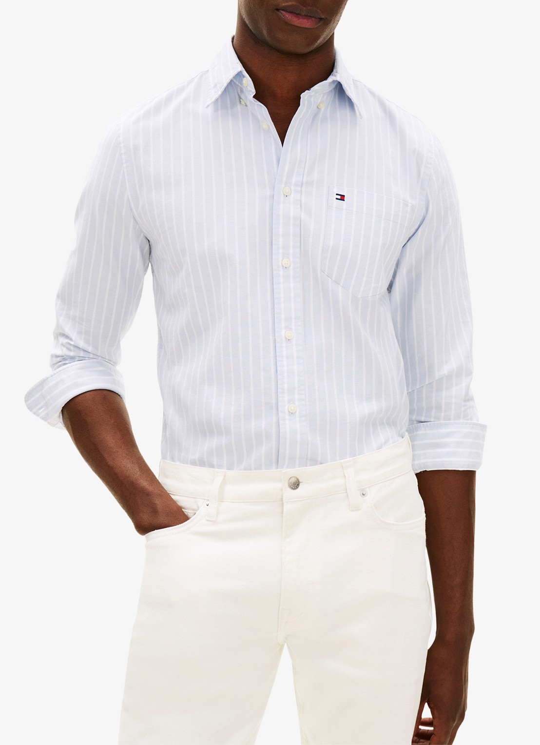 Tommy Hilfiger Regular fit overhemd met streepprint en borstzak - detail 4 lichtblauw