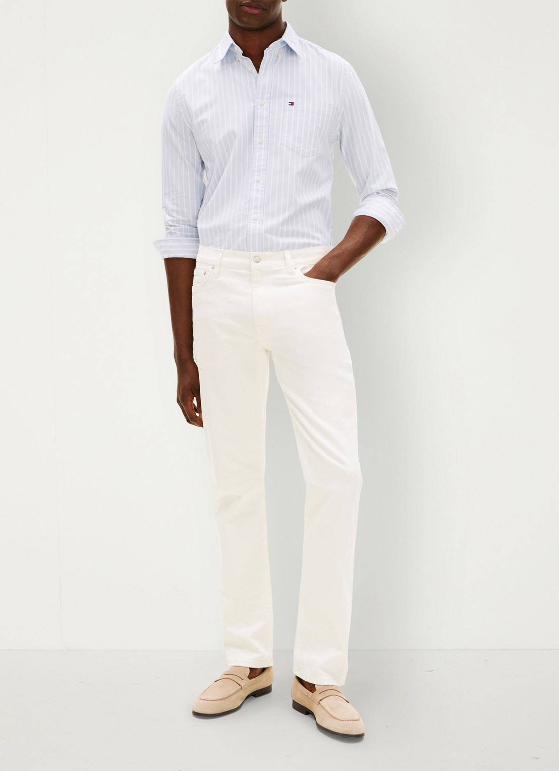 Tommy Hilfiger Regular fit overhemd met streepprint en borstzak - voorkant 3 lichtblauw