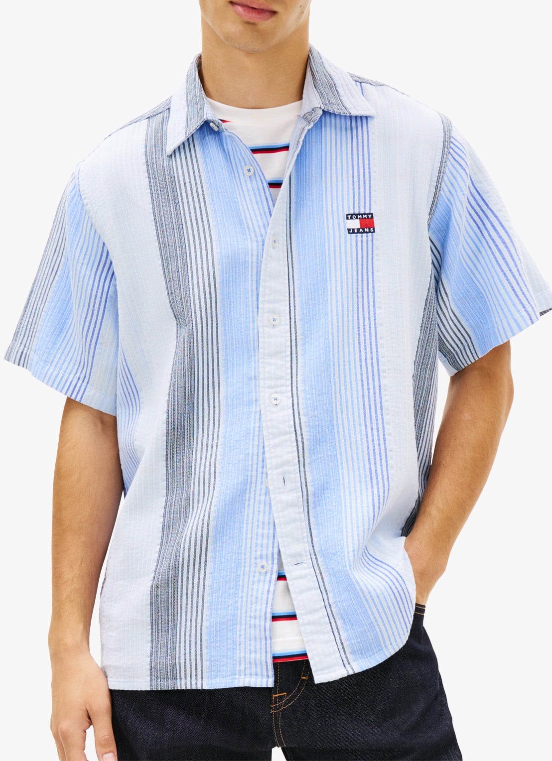 Tommy Hilfiger Regular fit overhemd met streepprint - detail 4 lichtblauw