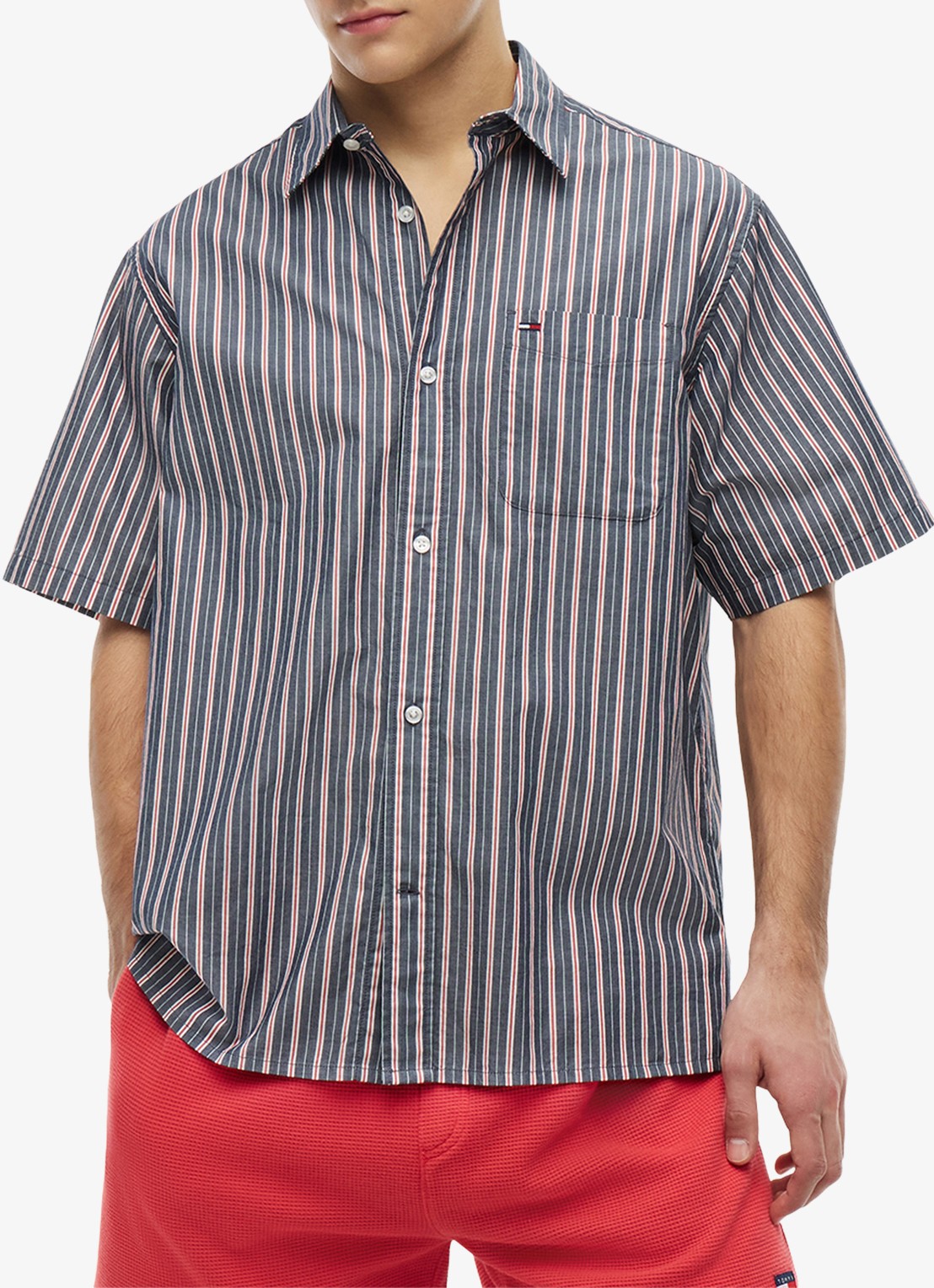 Tommy Hilfiger Regular fit overhemd met streepprint - detail 4 donkerblauw
