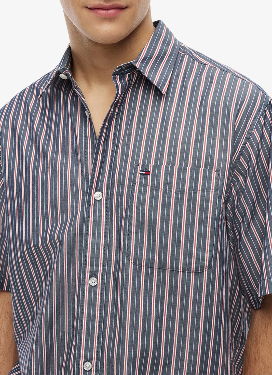 Tommy Hilfiger Regular fit overhemd met streepprint - detail 5 donkerblauw