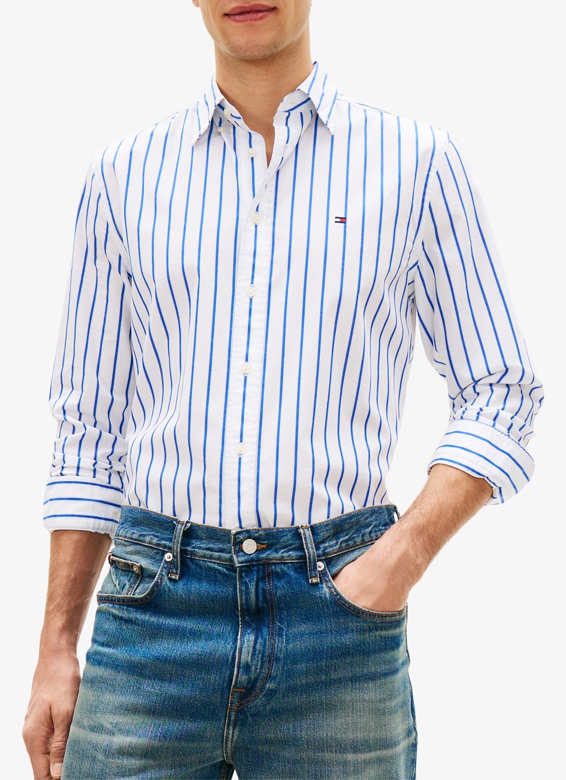 Tommy Hilfiger Regular fit overhemd met streepprint - detail wit