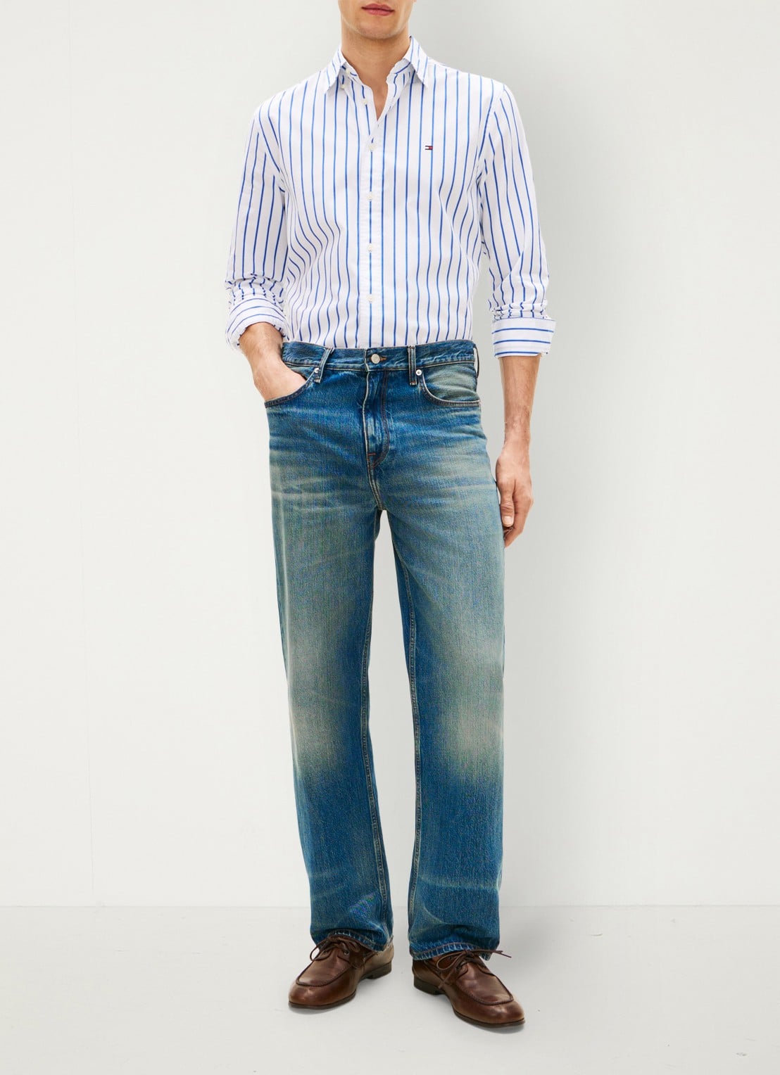 Tommy Hilfiger Regular fit overhemd met streepprint - voorkant 5 wit