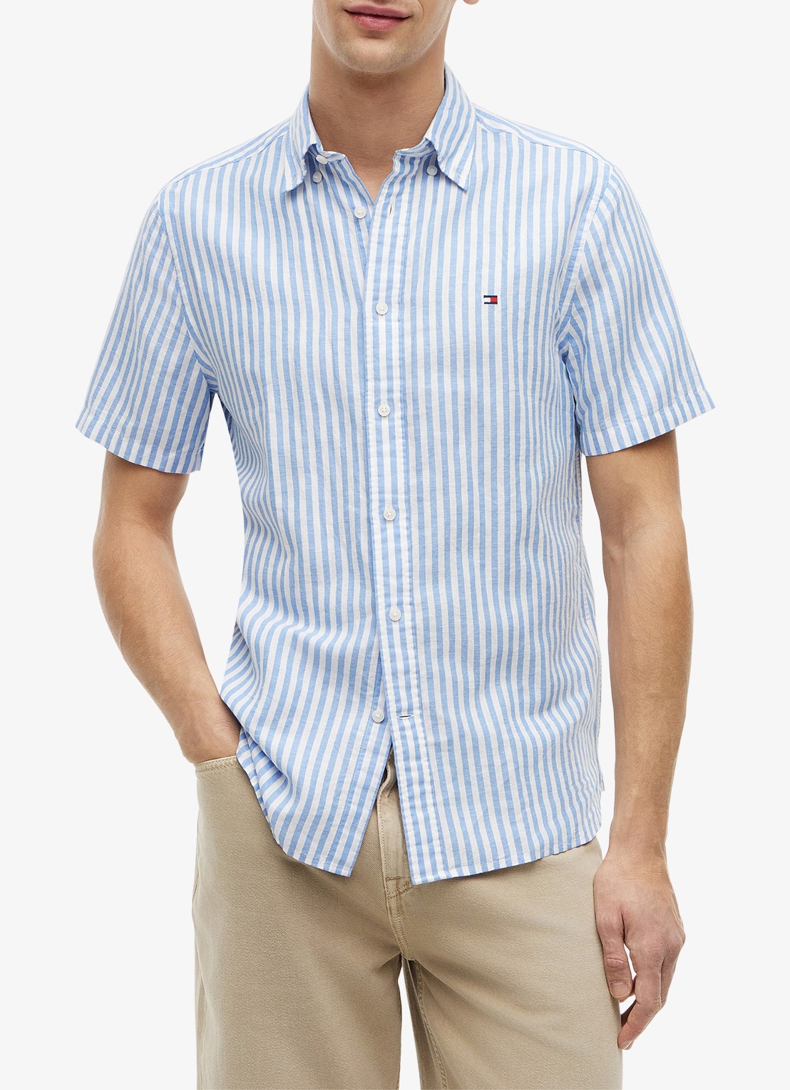 Tommy Hilfiger Regular fit overhemd met streepprint - detail lichtblauw