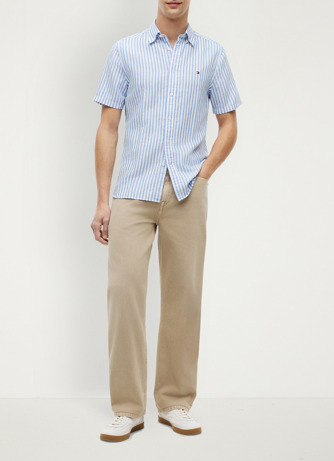 Tommy Hilfiger Regular fit overhemd met streepprint - voorkant 5 lichtblauw