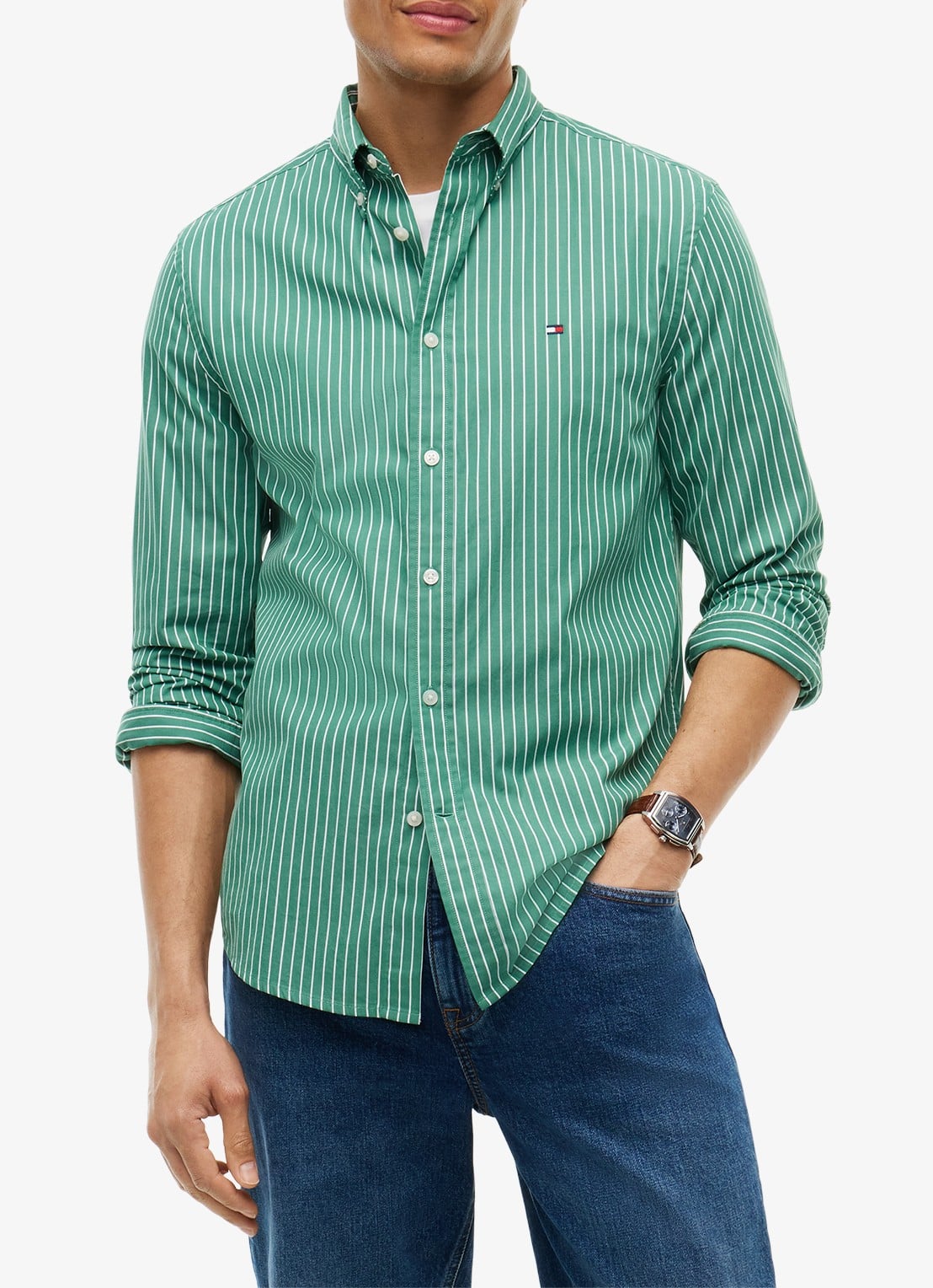 Tommy Hilfiger Regular fit overhemd met streepprint - detail 4 groen
