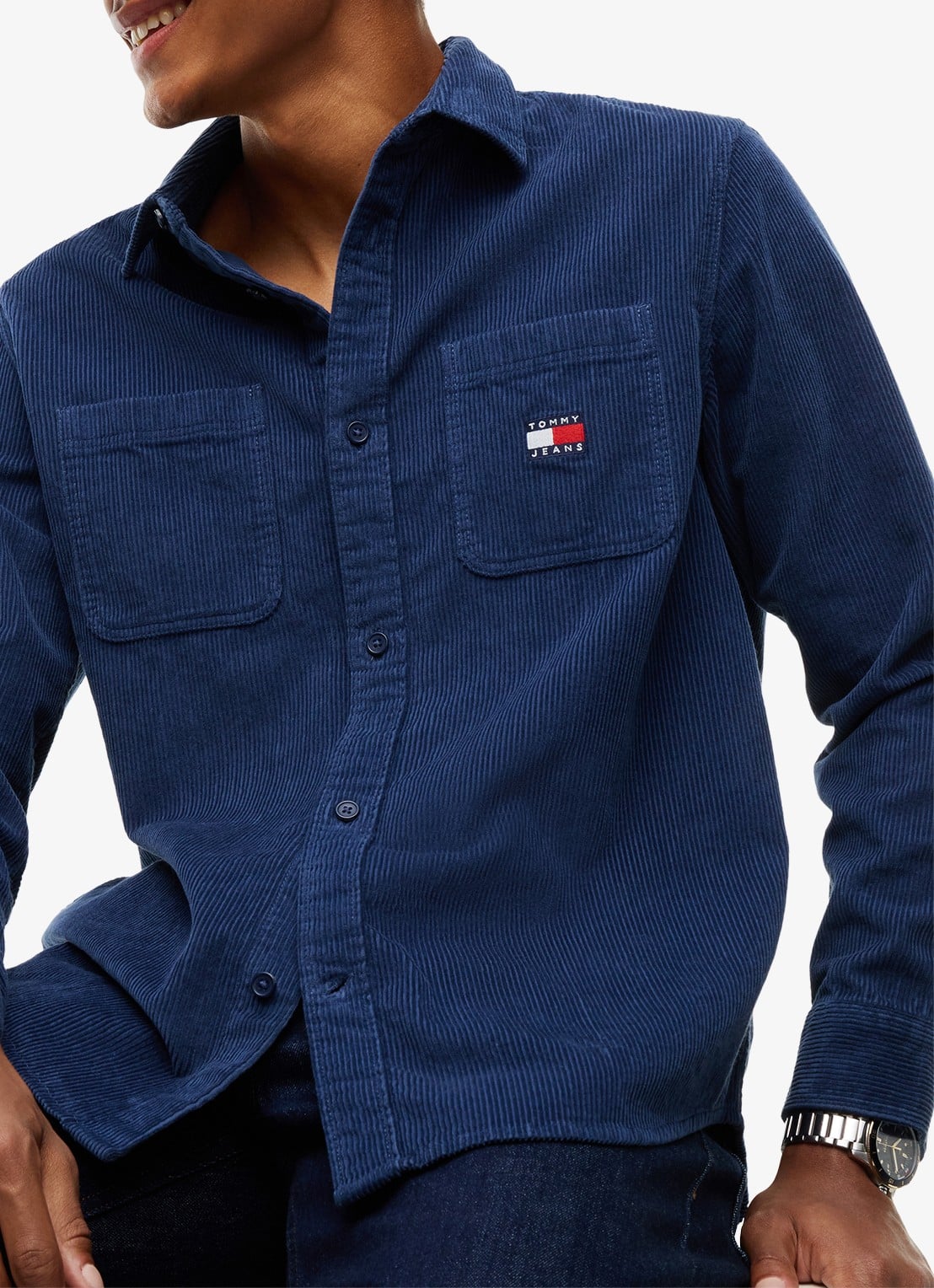 Tommy Hilfiger Regular fit overhemd van corduroy met logoborduring - detail 2 donkerblauw