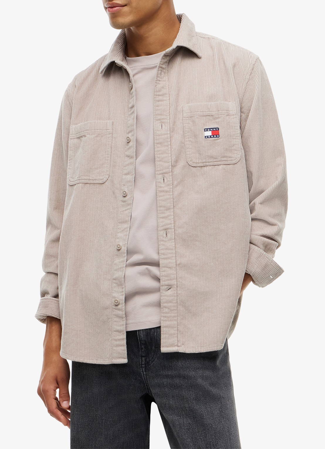 Tommy Hilfiger Regular fit overhemd van corduroy met logoborduring - detail oudroze