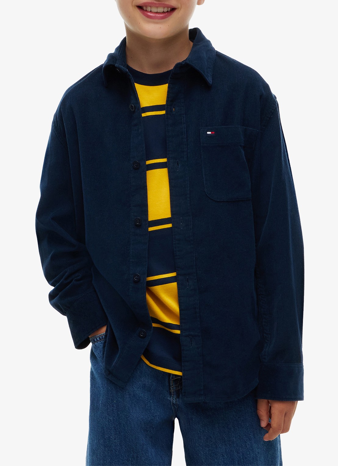Tommy Hilfiger Regular fit overhemd van corduroy  - detail donkerblauw