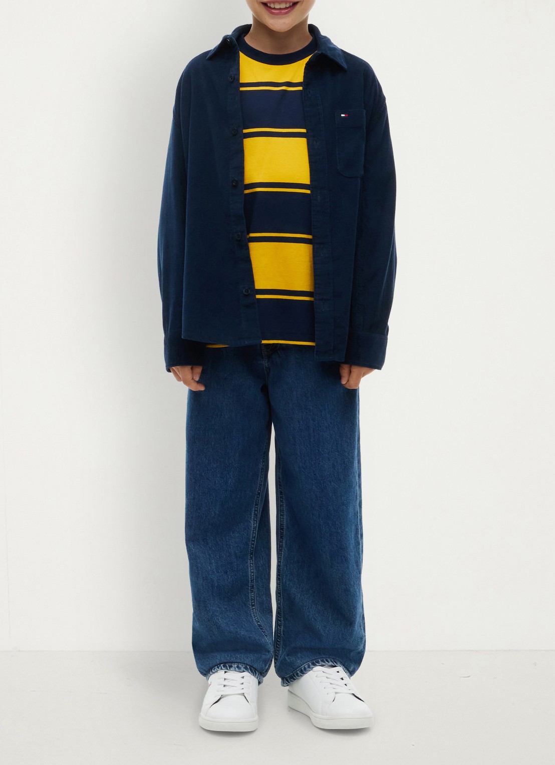 Tommy Hilfiger Regular fit overhemd van corduroy  - voorkant 5 donkerblauw