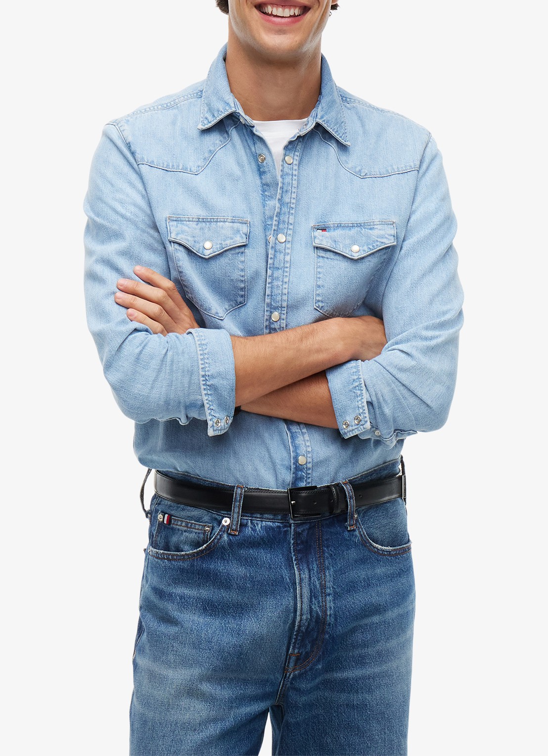 Tommy Hilfiger Regular fit overhemd van denim - detail lichtblauw