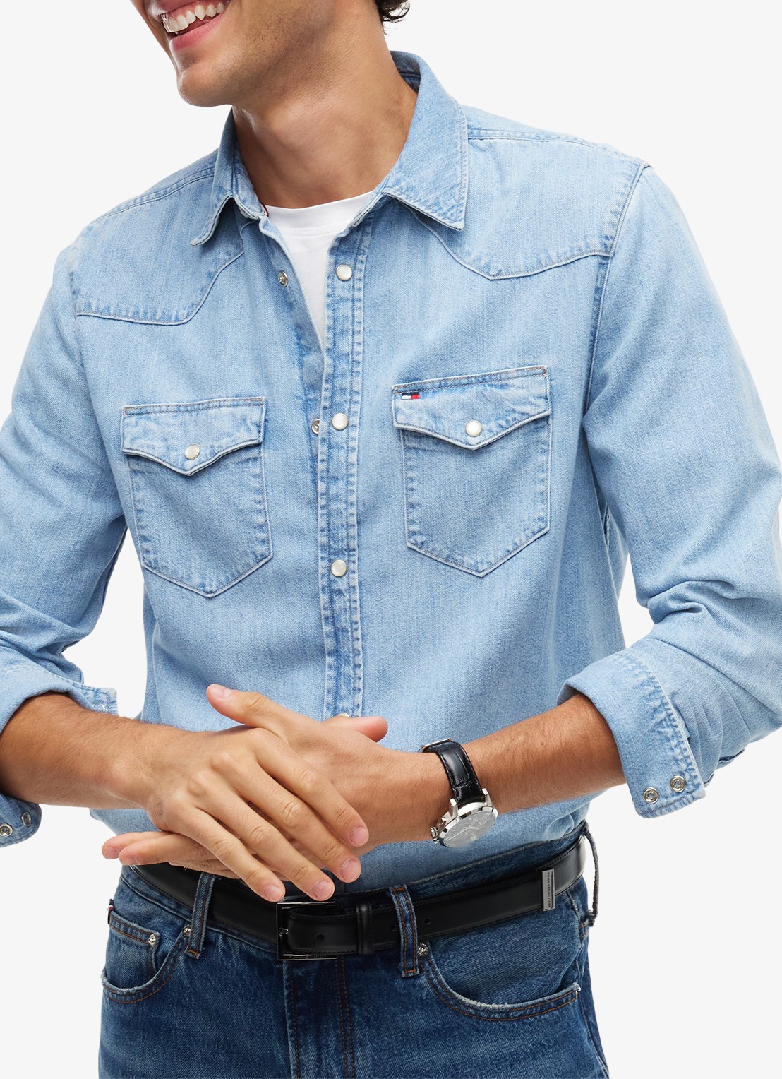 Tommy Hilfiger Regular fit overhemd van denim - detail 2 lichtblauw