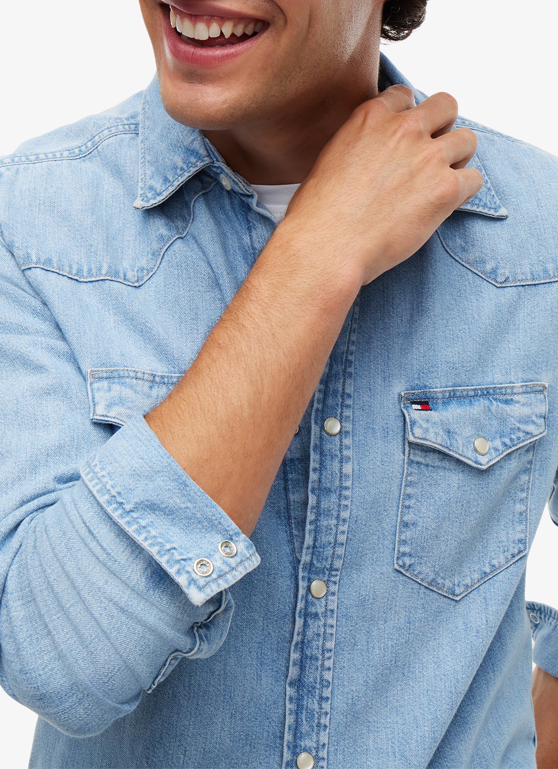 Tommy Hilfiger Regular fit overhemd van denim - detail 3 lichtblauw
