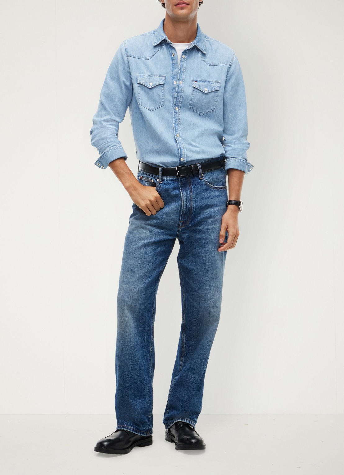 Tommy Hilfiger Regular fit overhemd van denim - voorkant 5 lichtblauw