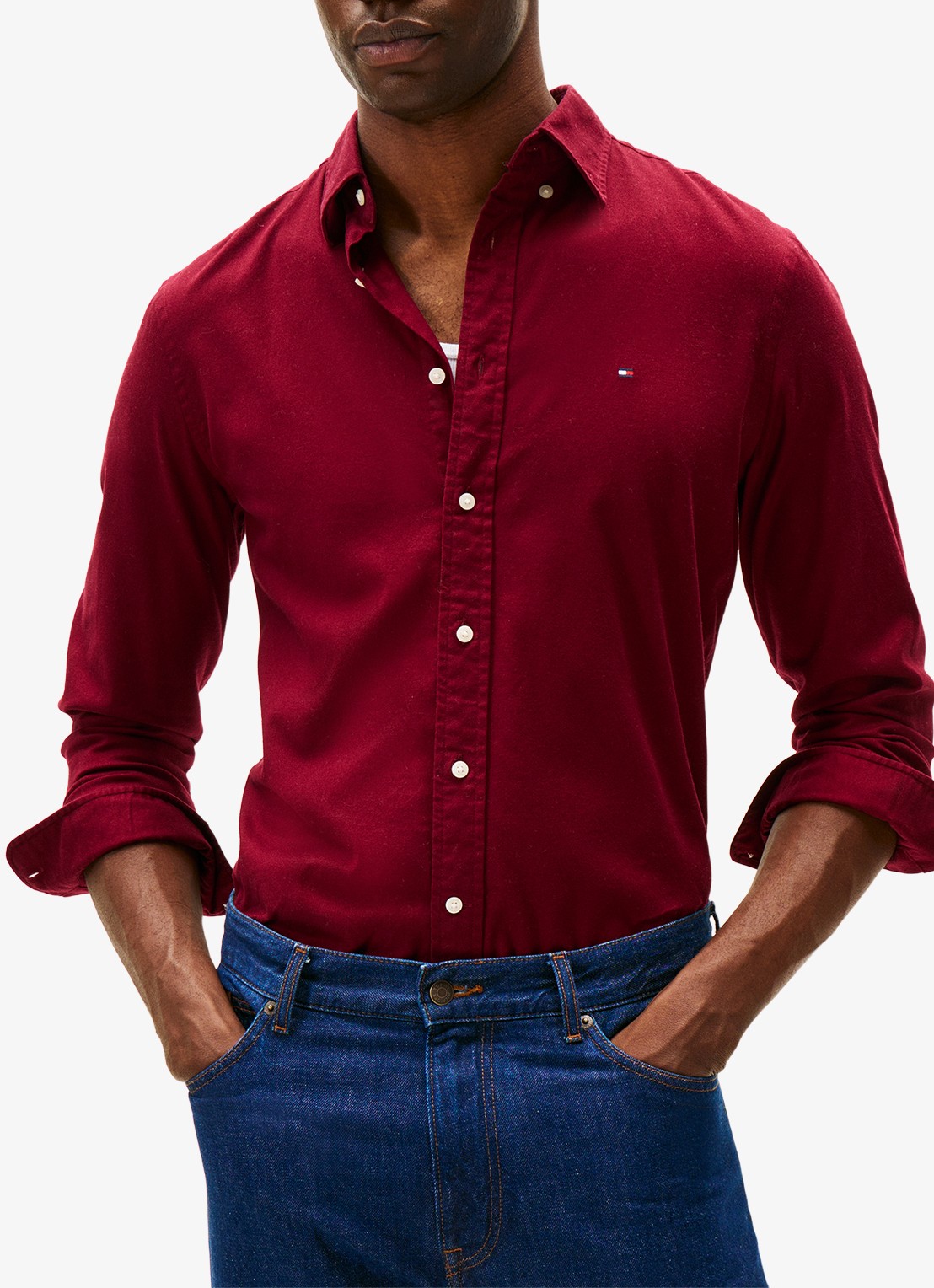 Tommy Hilfiger Regular fit overhemd van flanel - detail 3 bordeauxrood
