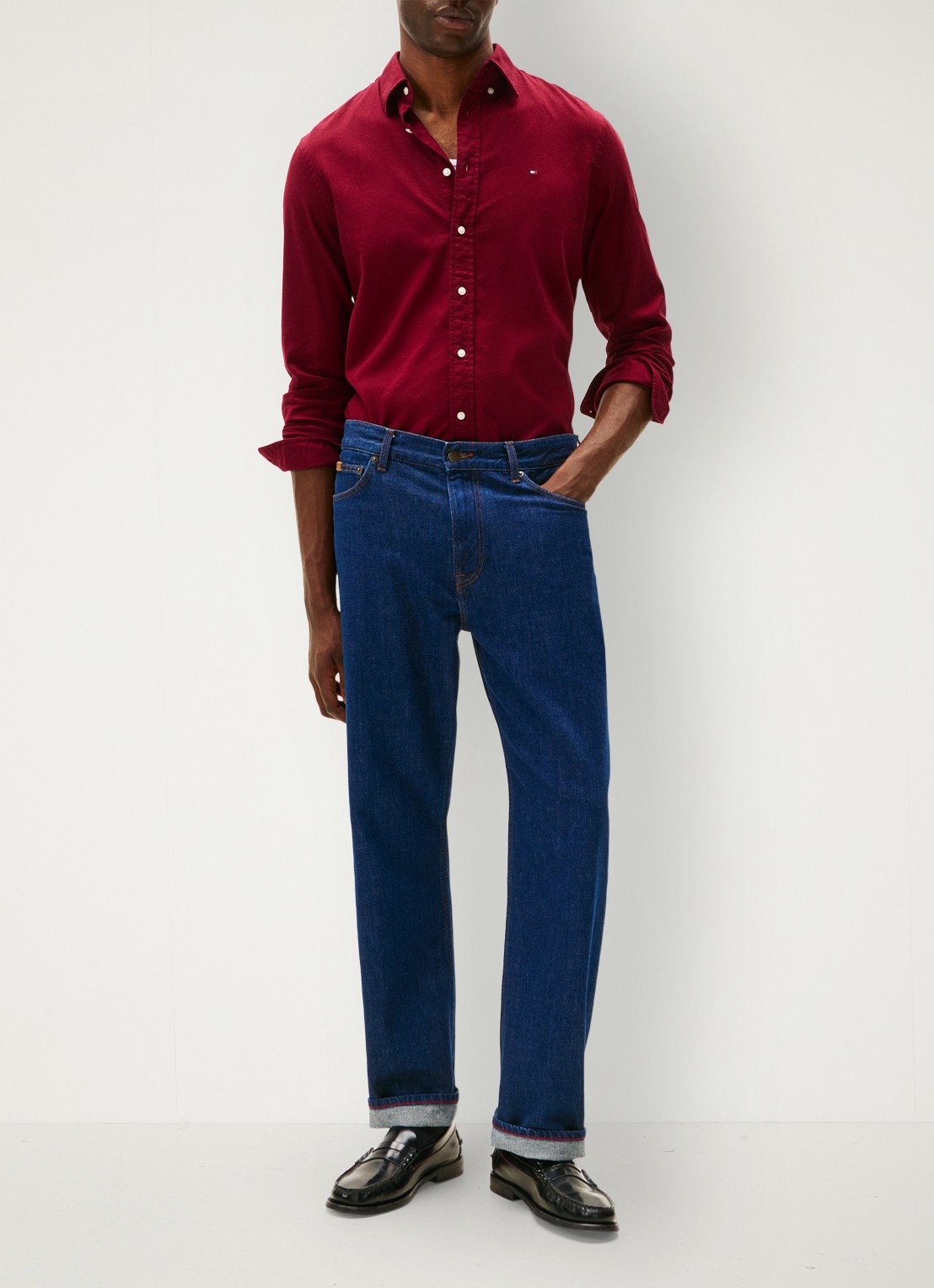 Tommy Hilfiger Regular fit overhemd van flanel - voorkant 2 bordeauxrood