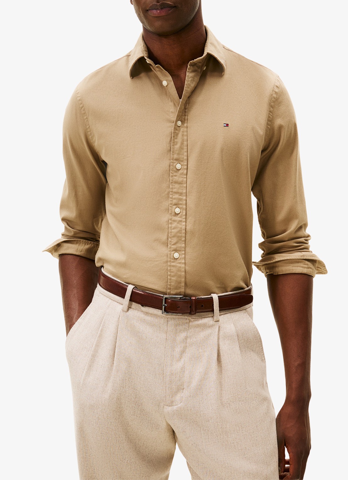 Tommy Hilfiger Regular fit overhemd van flanel - detail beige