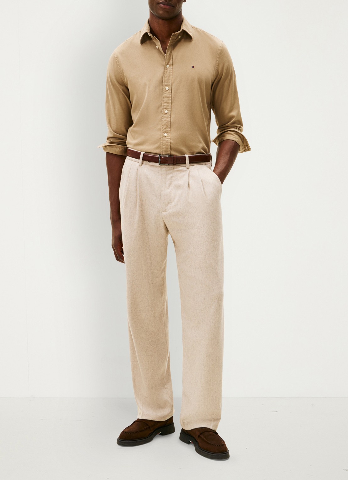 Tommy Hilfiger Regular fit overhemd van flanel - voorkant 5 beige