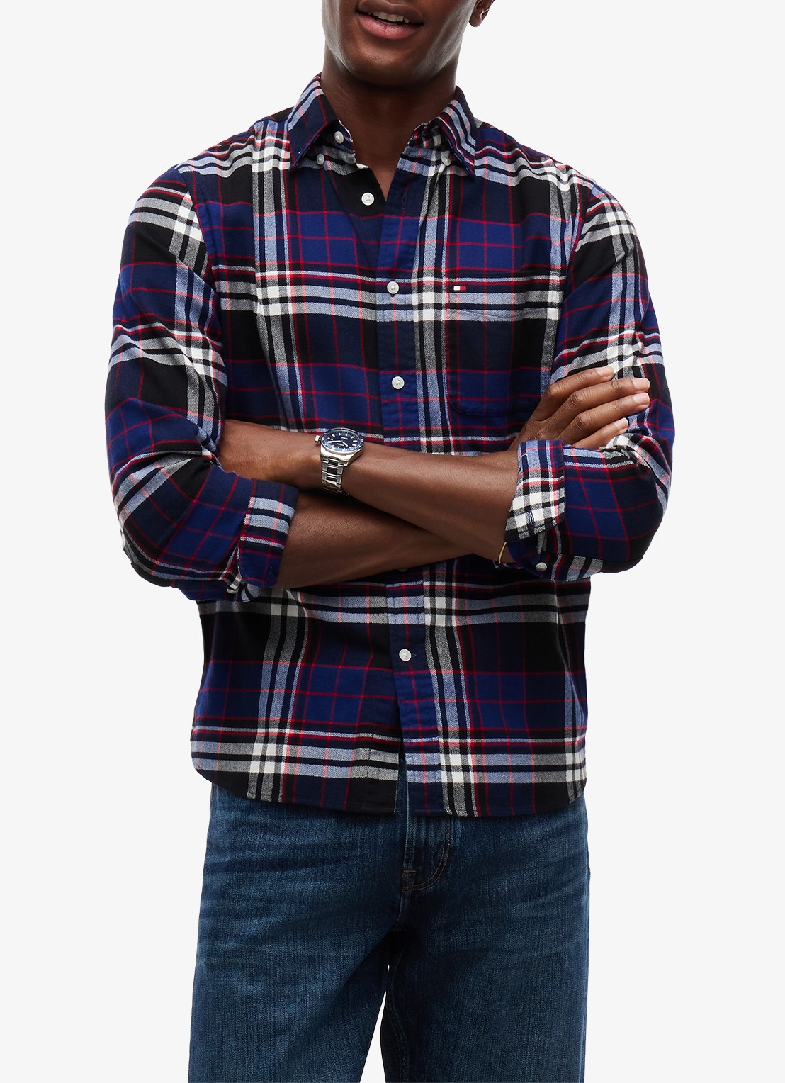 Tommy Hilfiger Regular fit overhemd van katoen met ruitdessin  - detail donkerblauw