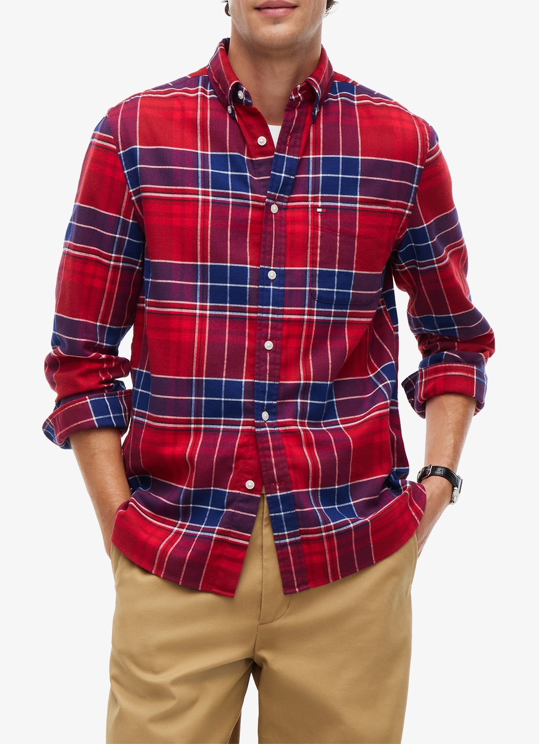 Tommy Hilfiger Regular fit overhemd van katoen met ruitdessin  - detail rood