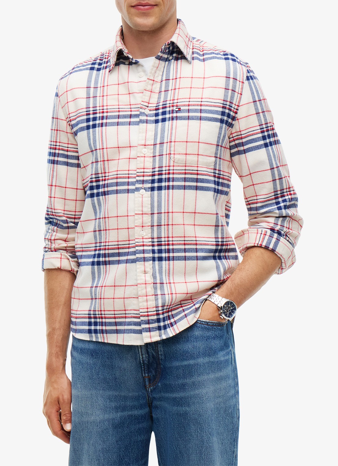 Tommy Hilfiger Regular fit overhemd van katoen met ruitdessin  - detail ivoor