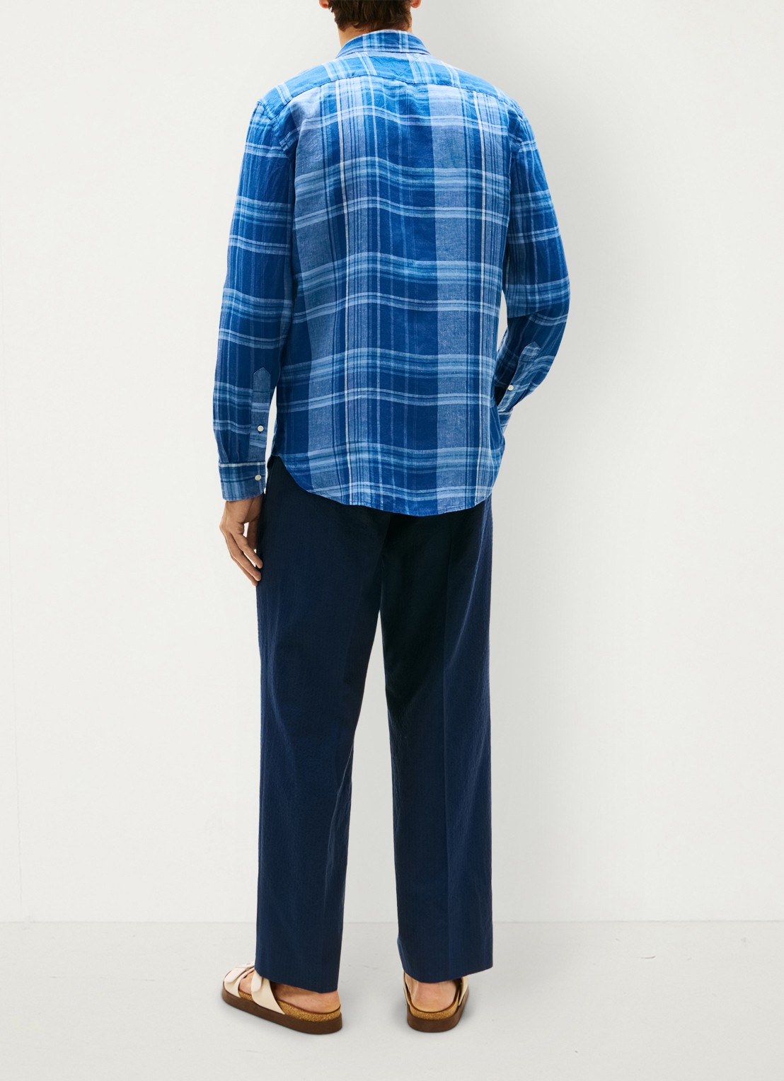 Tommy Hilfiger Regular fit overhemd van linnen met ruitdessin - achterkant blauw