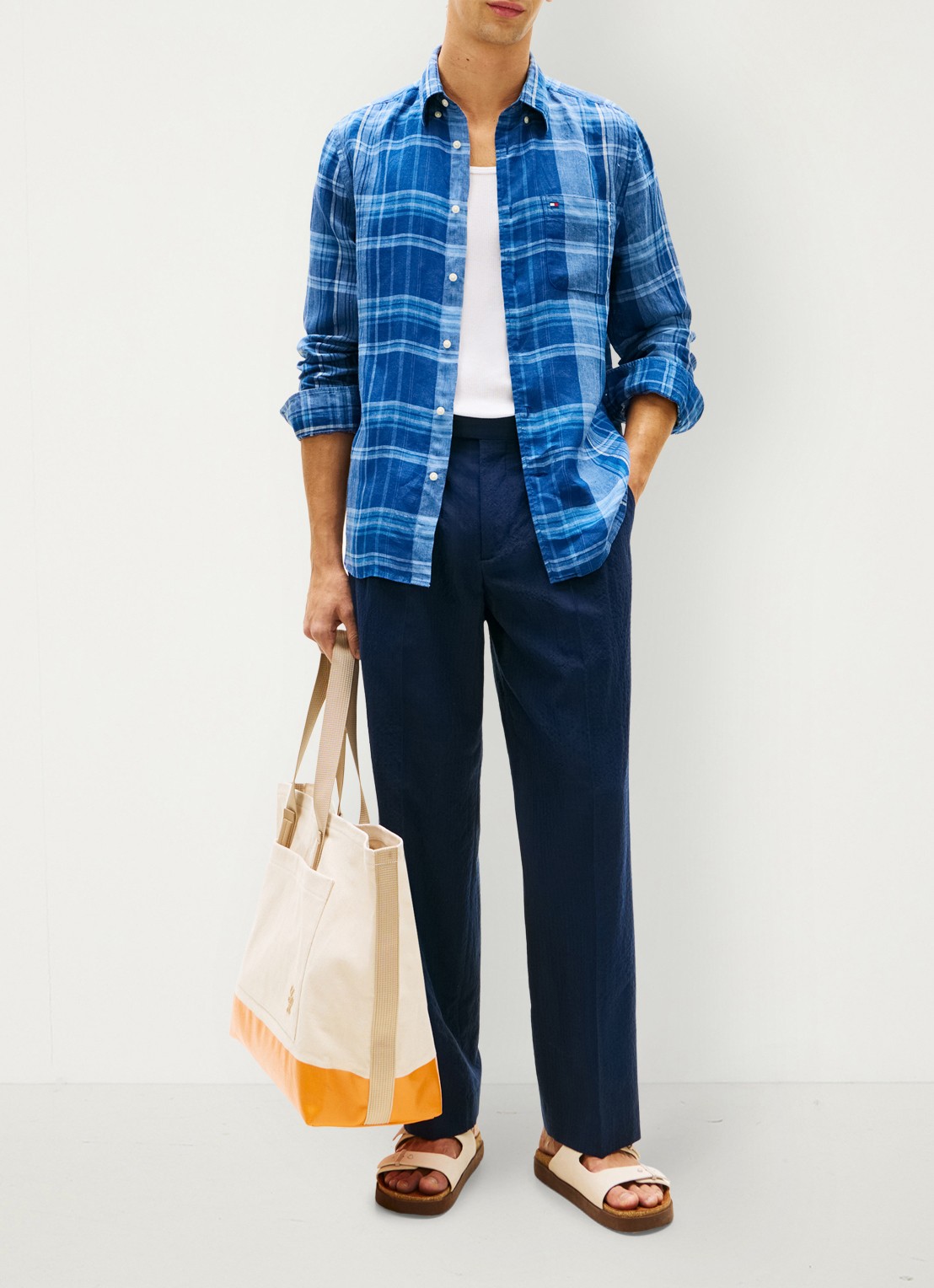 Tommy Hilfiger Regular fit overhemd van linnen met ruitdessin - voorkant 3 blauw