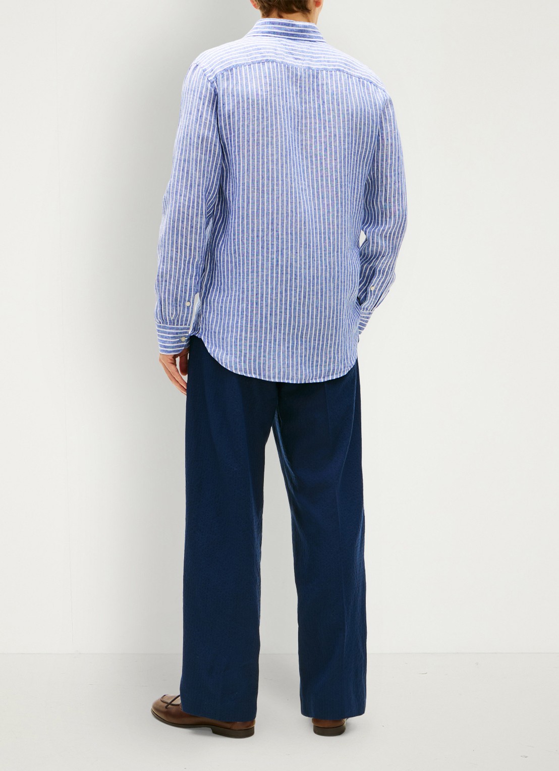 Tommy Hilfiger Regular fit overhemd van linnen met streepprint - achterkant 5 wedge blue / stripe-0a4 / blauw