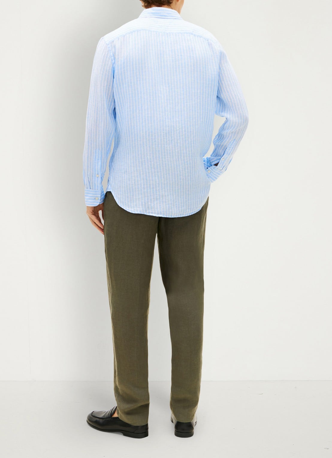 Tommy Hilfiger Regular fit overhemd van linnen met streepprint - achterkant 3 cloudy blue / stripe-0a5 / lichtblauw