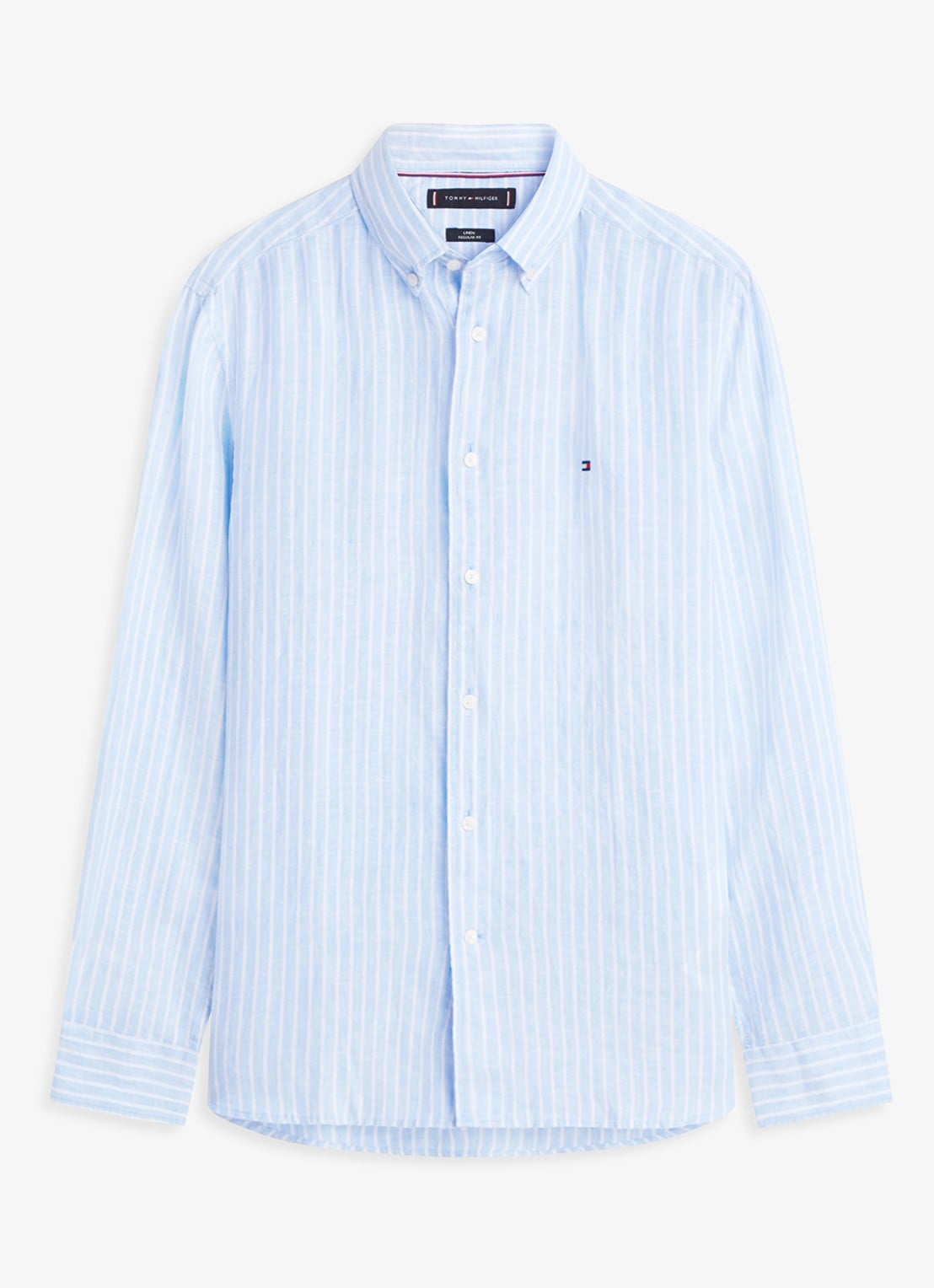 Tommy Hilfiger Regular fit overhemd van linnen met streepprint - voorkant cloudy blue / stripe-0a5 / lichtblauw