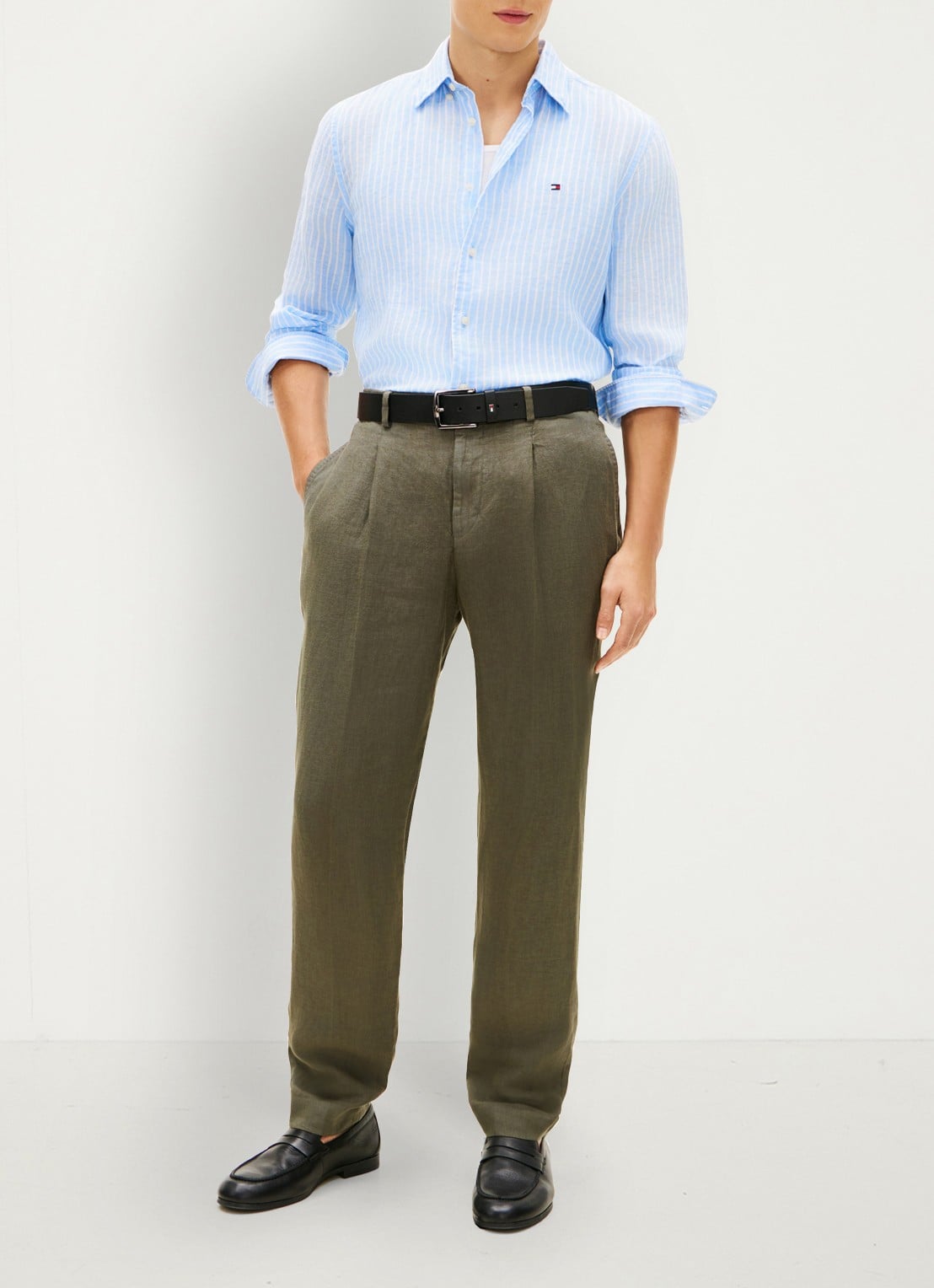 Tommy Hilfiger Regular fit overhemd van linnen met streepprint - voorkant 2 cloudy blue / stripe-0a5 / lichtblauw