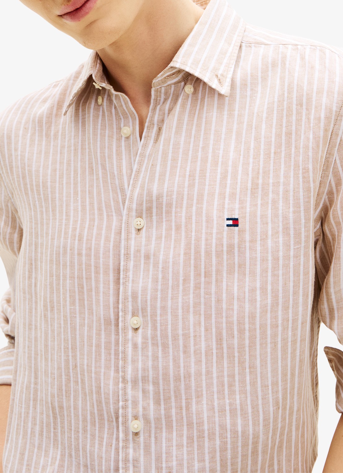 Tommy Hilfiger Regular fit overhemd van linnen met streepprint - detail 4 beige