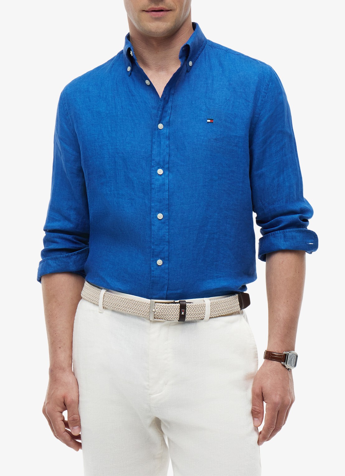 Tommy Hilfiger Regular fit overhemd van linnen - detail 3 lichtblauw