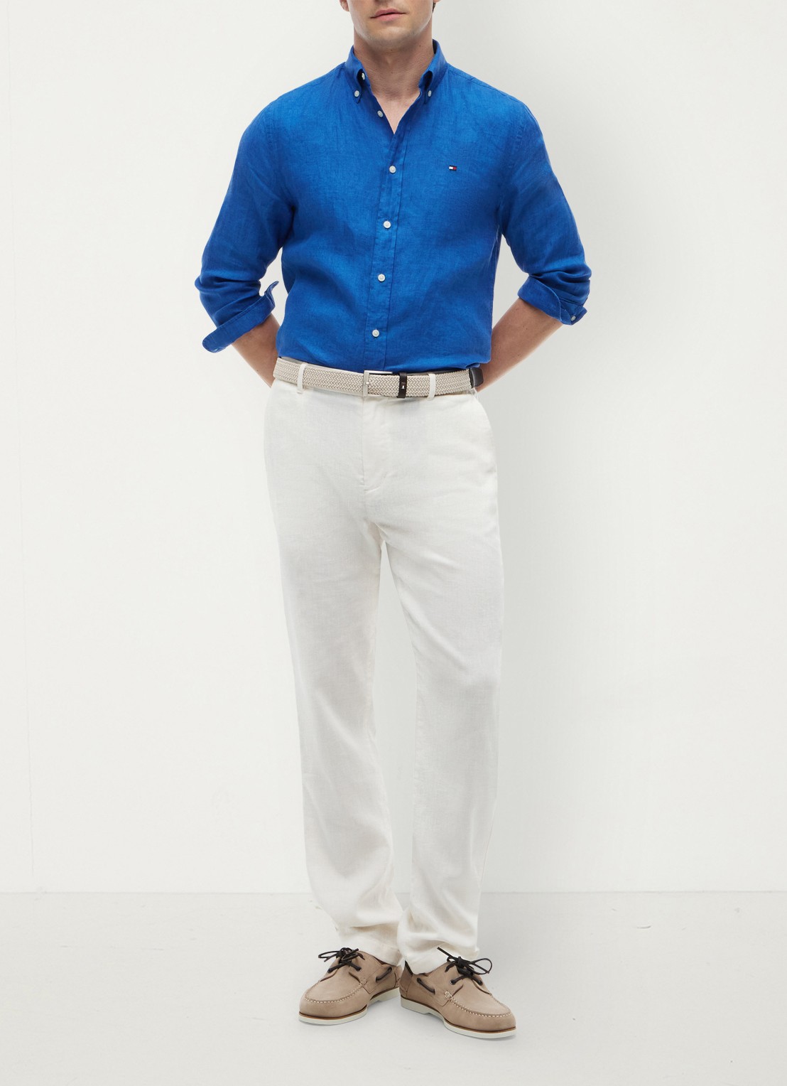 Tommy Hilfiger Regular fit overhemd van linnen - voorkant 2 lichtblauw