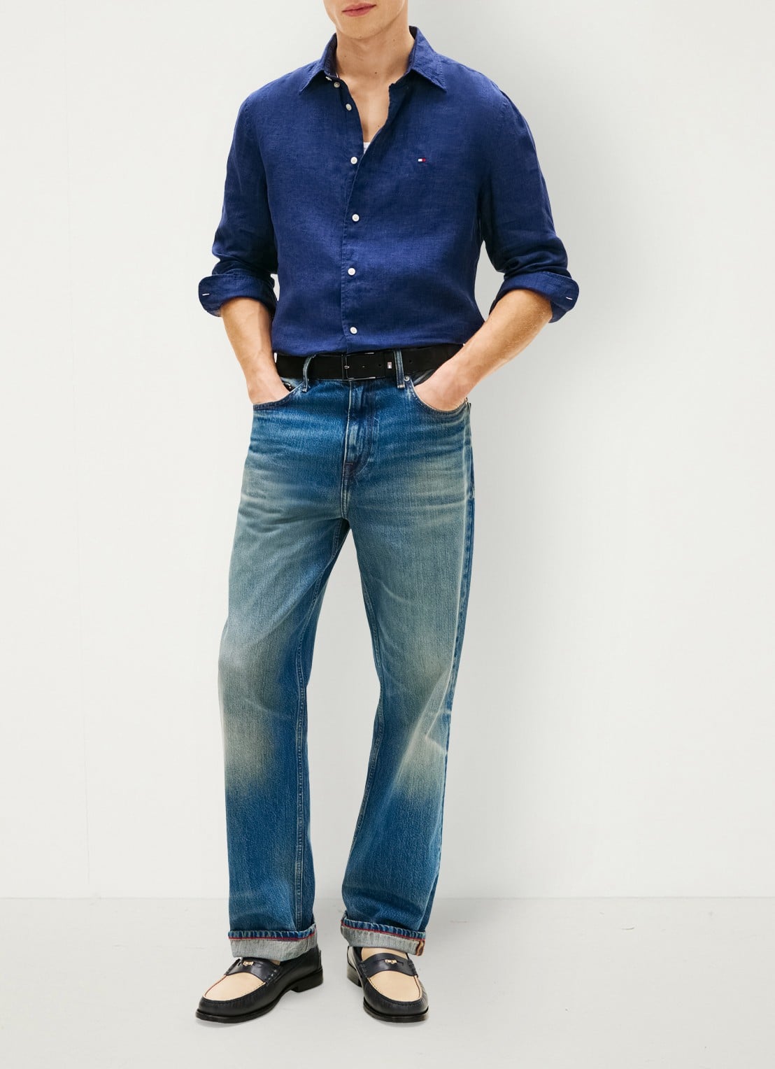Tommy Hilfiger Regular fit overhemd van linnen - voorkant 4 carbon navy-dcc / donkerblauw