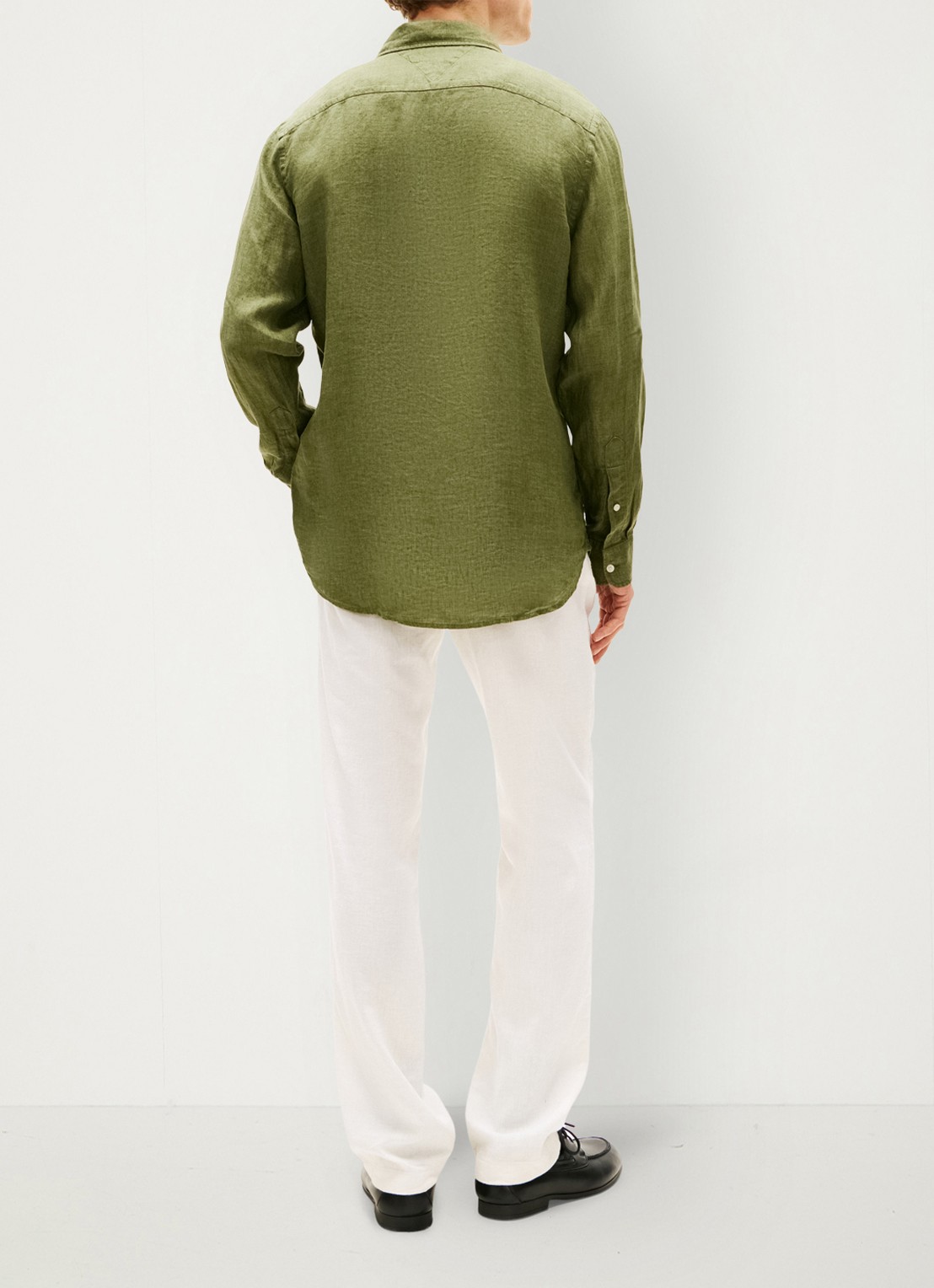 Tommy Hilfiger Regular fit overhemd van linnen - achterkant 5 olijfgroen