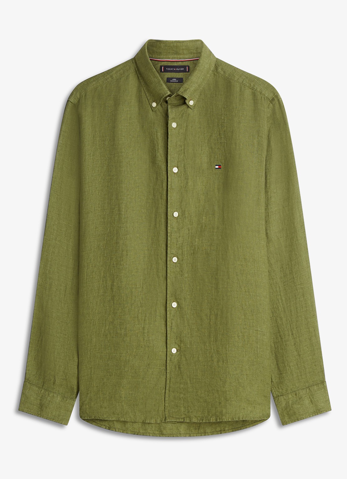 Tommy Hilfiger Regular fit overhemd van linnen - voorkant olijfgroen