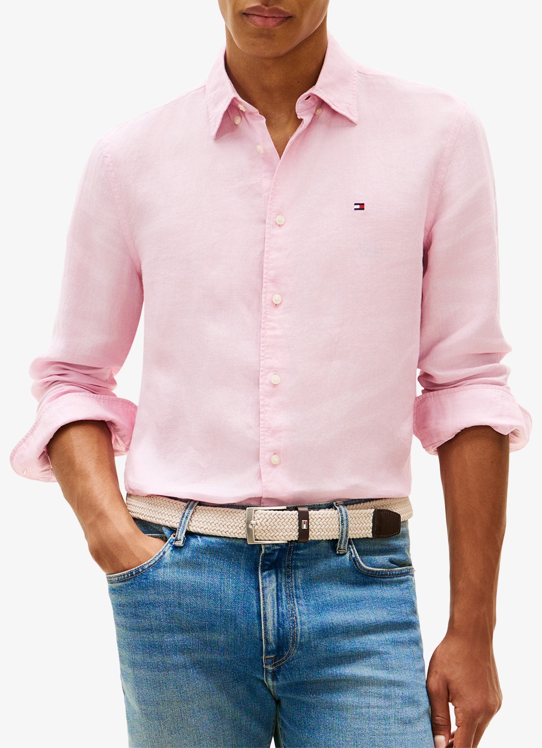 Tommy Hilfiger Regular fit overhemd van linnen - detail 4 roze