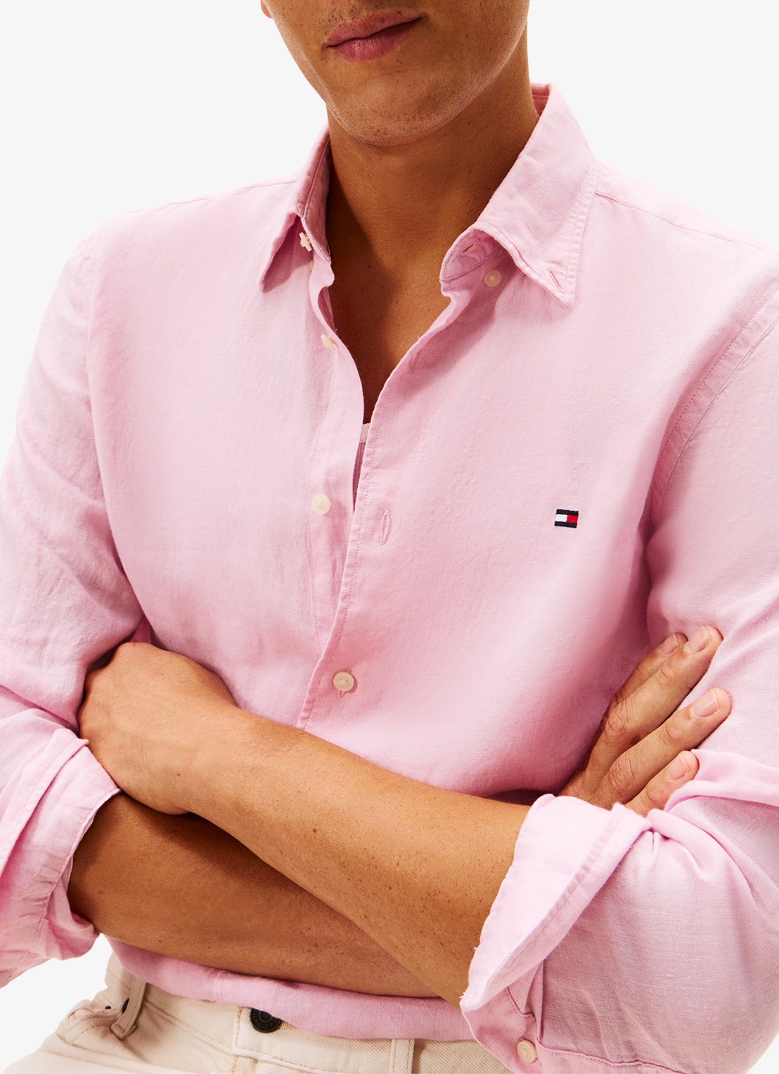 Tommy Hilfiger Regular fit overhemd van linnen - detail 6 roze