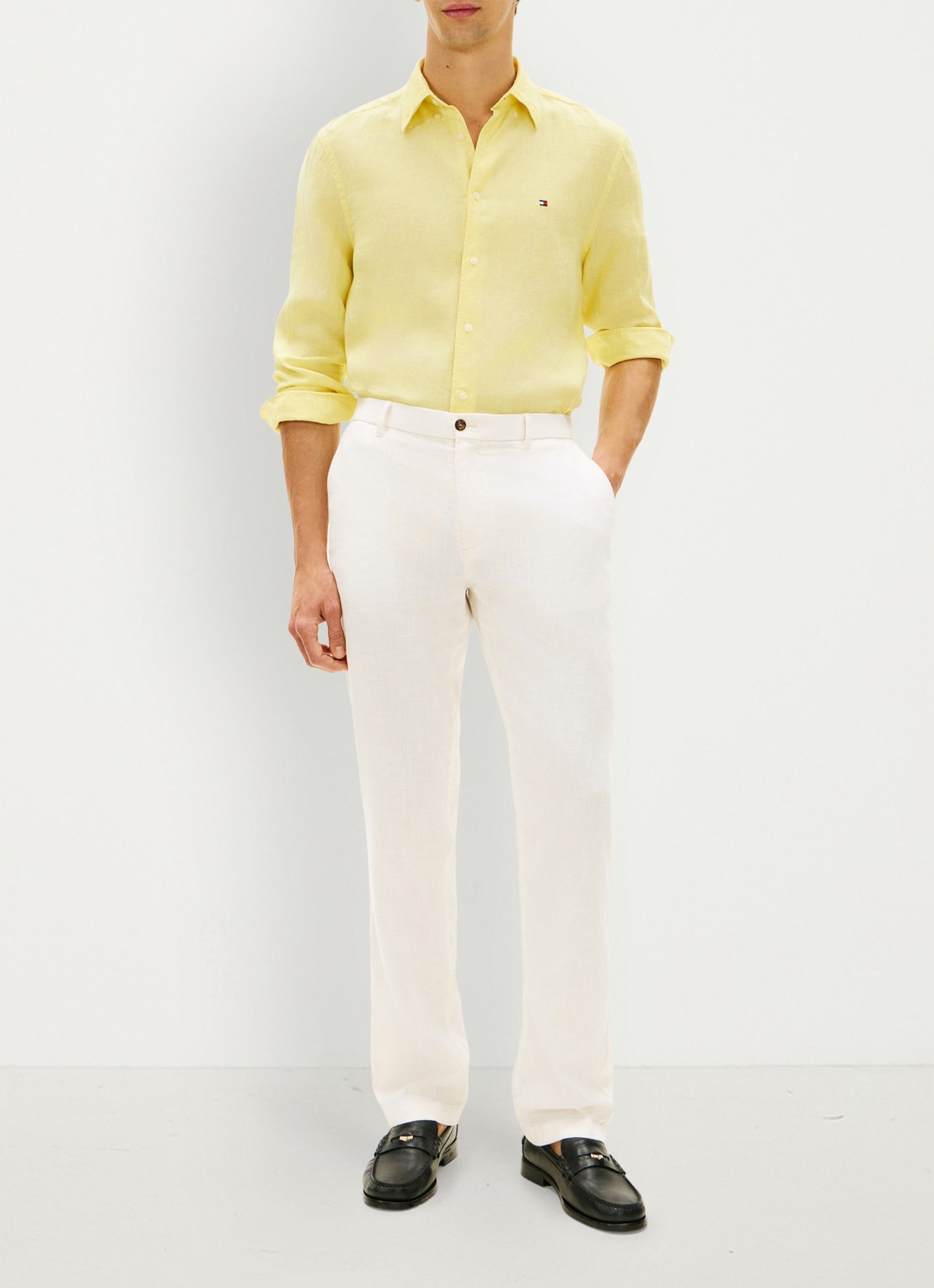 Tommy Hilfiger Regular fit overhemd van linnen - voorkant 3 geel