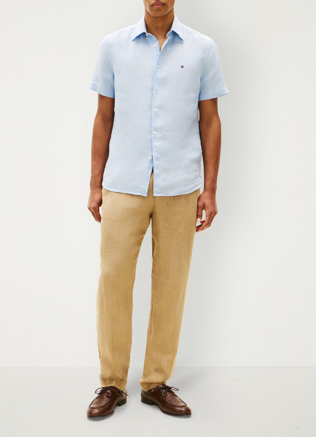 Tommy Hilfiger Regular fit overhemd van linnen - voorkant 3 lichtblauw