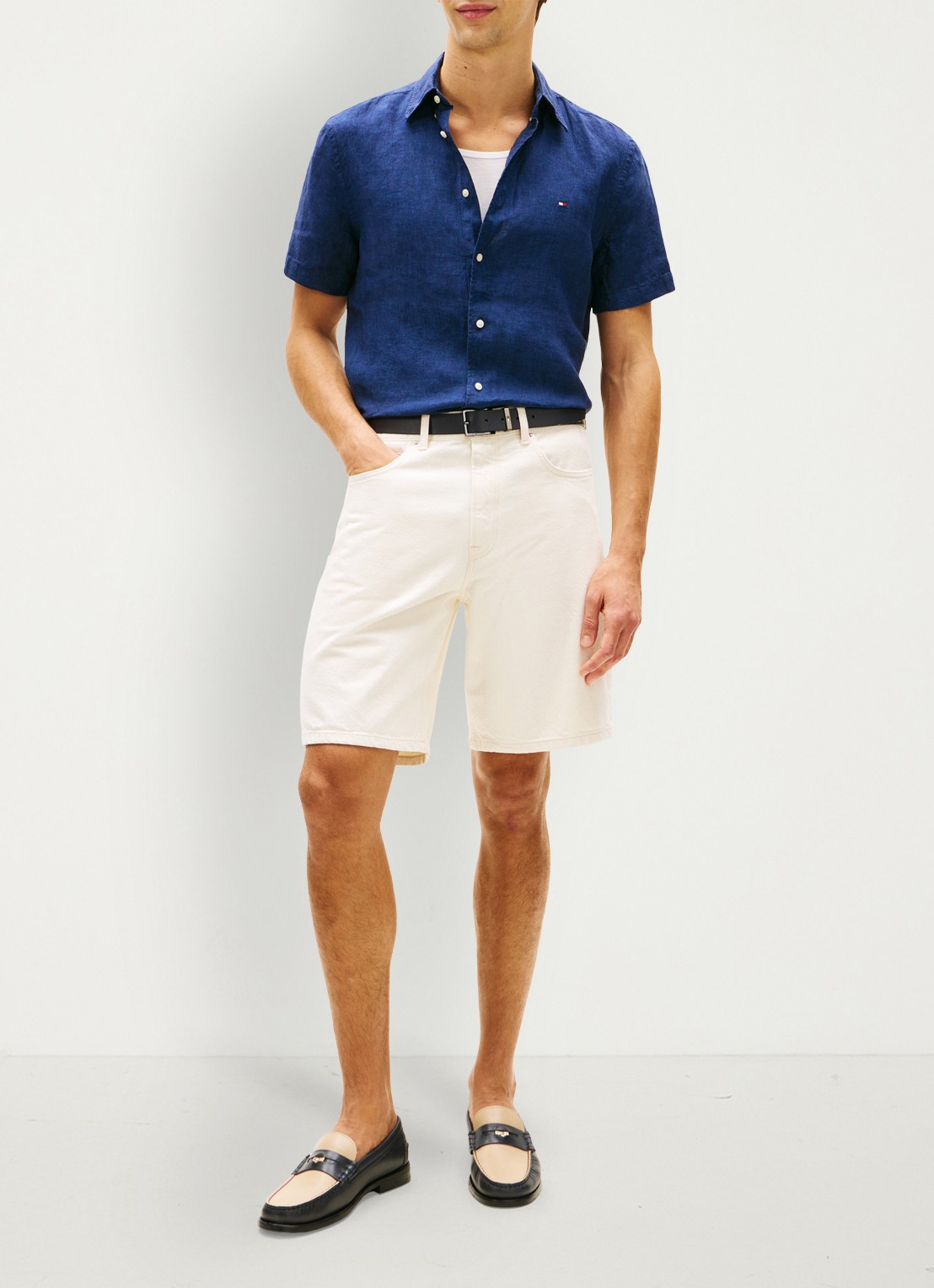 Tommy Hilfiger Regular fit overhemd van linnen - voorkant 2 donkerblauw