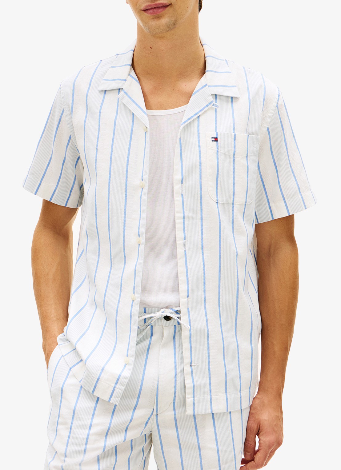 Tommy Hilfiger Regular fit overshirt met streepprint - detail 4 blauw