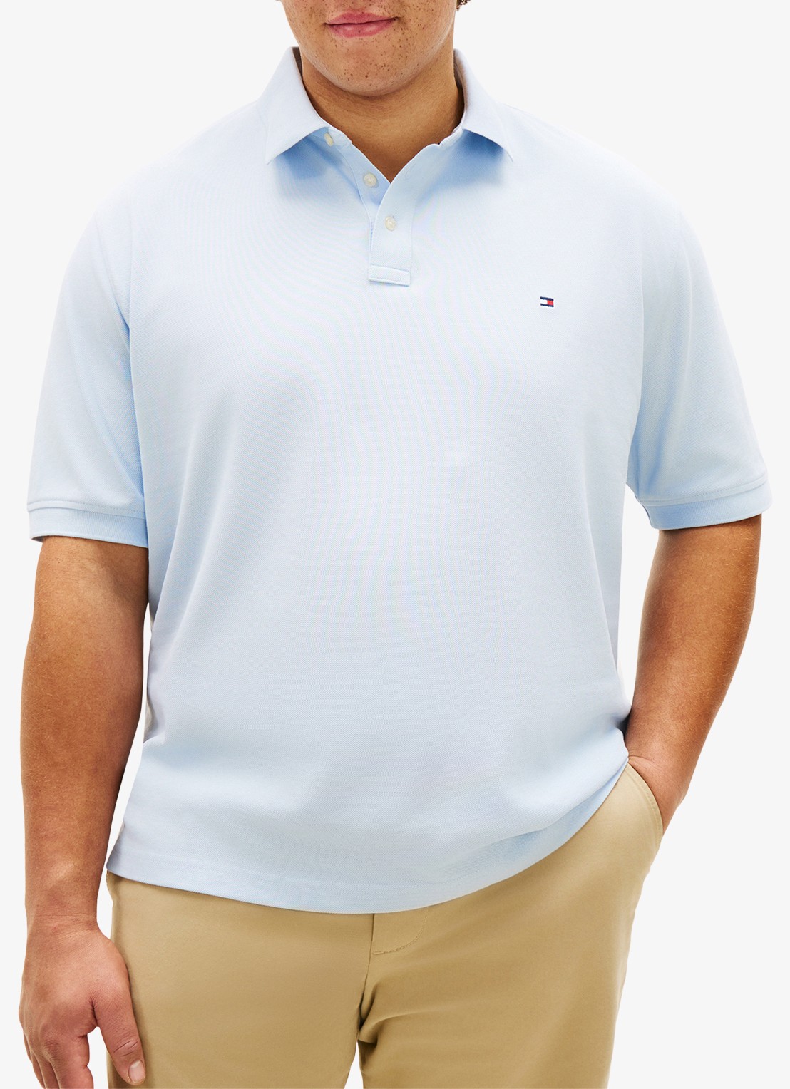 Tommy Hilfiger Regular fit polo in katoenblend - detail lichtblauw