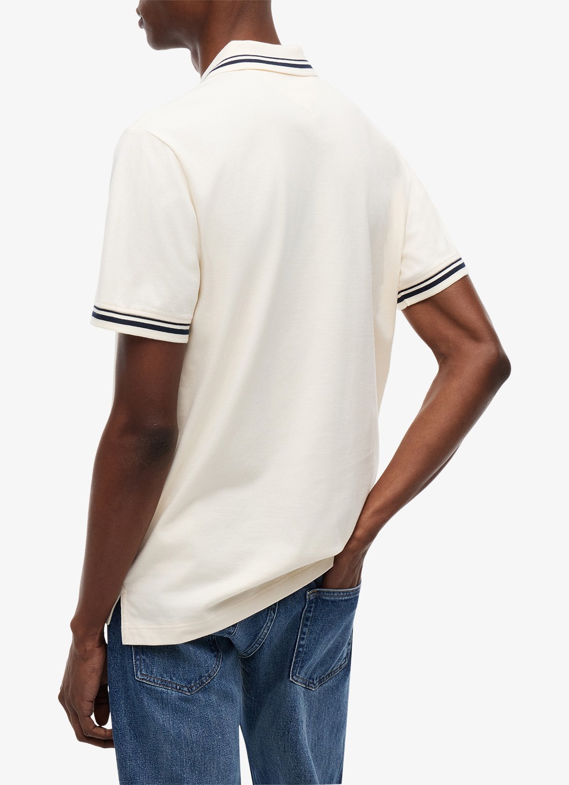 Tommy Hilfiger Regular fit polo met gestreept detail - achterkant creme