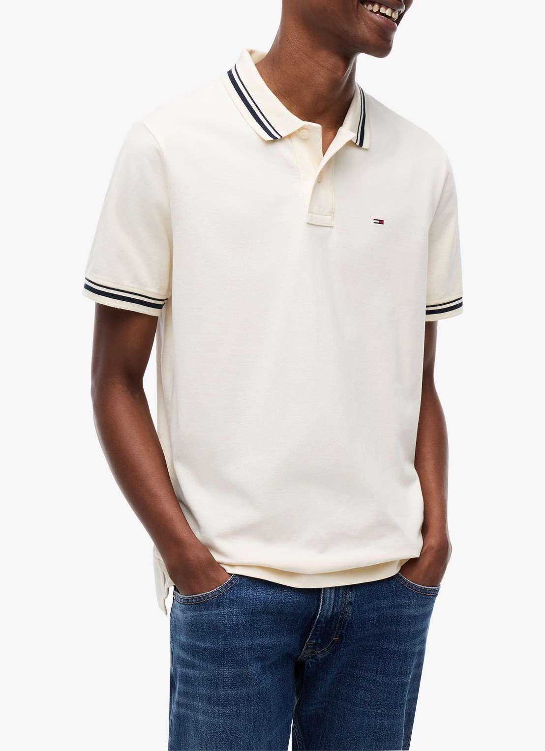 Tommy Hilfiger Regular fit polo met gestreept detail - detail 2 creme
