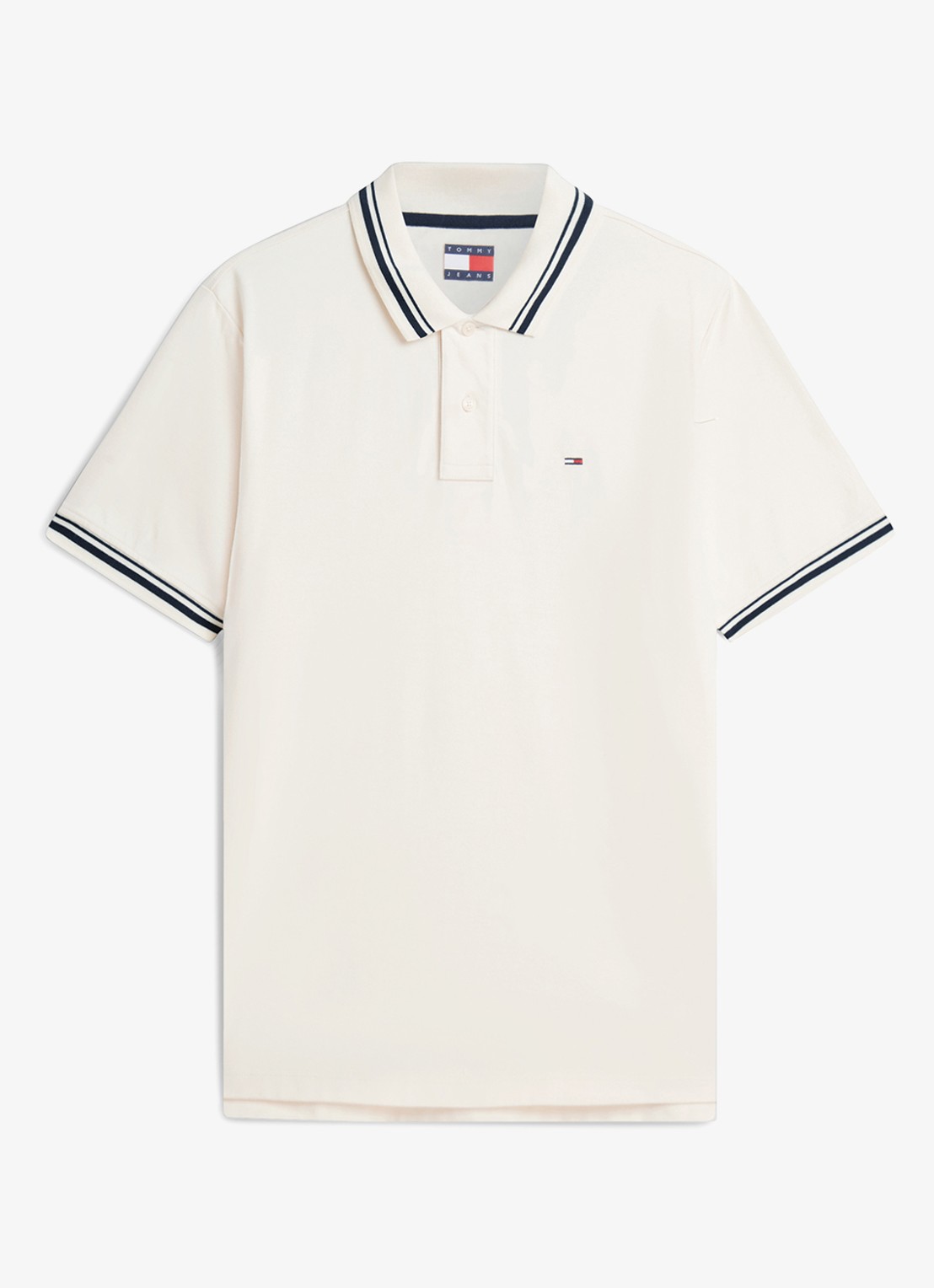 Tommy Hilfiger Regular fit polo met gestreept detail - voorkant 4 creme
